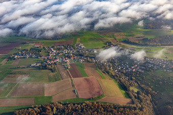 Village from the northwest under clouds in Kröppen in the state Rhineland-Palatinate, Germany