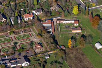 Aerial view of Roman Museum Schwarzenacker in the district Einöd in Homburg in the state Saarland, Germany