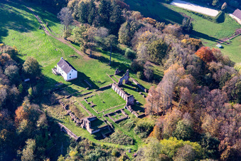Aerial view of Monastery ruins Wörschweiler in the district Wörschweiler in Homburg in the state Saarland, Germany