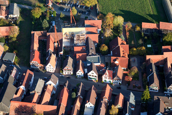 Aerial view of Hotel Krone construction site for extension in the district Hayna in Herxheim bei Landau in the state Rhineland-Palatinate, Germany