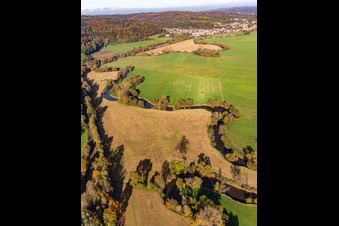 Aerial view of Floodplains on the Blies in the district Bierbach in Blieskastel in the state Saarland, Germany