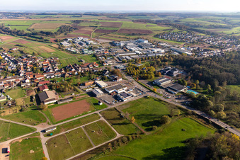 Aerial photograpy of Industrial area in the Krummenäckern in the district Webenheim in Blieskastel in the state Saarland, Germany