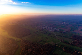 Aerial view of Otterbach lowland on the northern edge of the Bienwald between Minfeld and Kandel in Minfeld in the state Rhineland-Palatinate, Germany