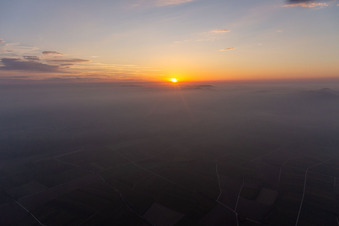 Aerial view of Sunset over the Northern Vosges and the Palatinate Forest in Wissembourg in the state Bas-Rhin, France