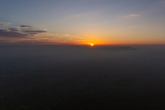 Aerial photograpy of Sunset over the Northern Vosges and the Palatinate Forest in Wissembourg in the state Bas-Rhin, France