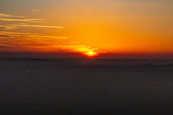 Oblique view of Sunset over the Northern Vosges and the Palatinate Forest in Wissembourg in the state Bas-Rhin, France