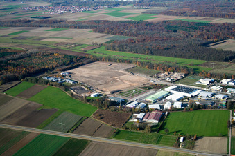 Aerial view of Expansion area of the Am Horst industrial area in the district Minderslachen in Kandel in the state Rhineland-Palatinate, Germany