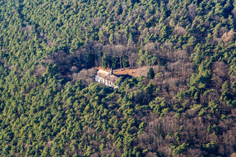 Aerial view of Kolmerberg Chapel in Dörrenbach in the state Rhineland-Palatinate, Germany