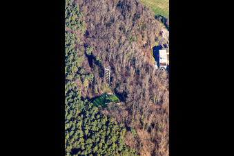 Bismarck Tower in Bad Bergzabern in the state Rhineland-Palatinate, Germany from the plane