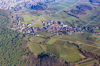 Wine village on the edge of the Haardt from the southwest in the district Gleiszellen in Gleiszellen-Gleishorbach in the state Rhineland-Palatinate, Germany