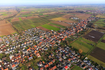 Aerial view of View of the town from the southwest in Freckenfeld in the state Rhineland-Palatinate, Germany