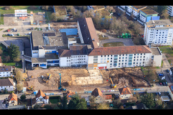 Aerial view of Construction site for the renovation of the Asklpios Südpfalzkliniken in Kandel in the state Rhineland-Palatinate, Germany