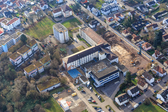 Construction site for the renovation of the Asklpios Südpfalzkliniken in Kandel in the state Rhineland-Palatinate, Germany from above