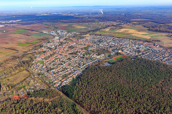 City view from the southwest in Rülzheim in the state Rhineland-Palatinate, Germany