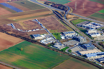 Aerial photograpy of Industrial estate in the Speyer Valley in Rülzheim in the state Rhineland-Palatinate, Germany