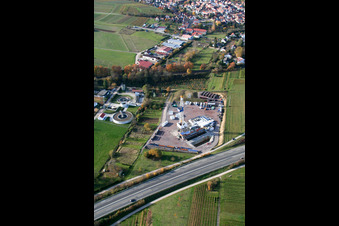 Oblique view of Drilling rig at the geothermal power plant Insheim in Insheim in the state Rhineland-Palatinate, Germany