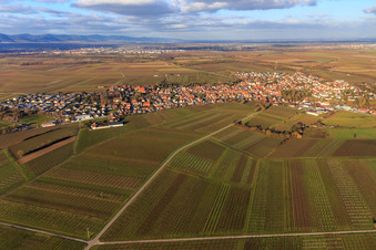 Aerial view of View of the town from the south in Insheim in the state Rhineland-Palatinate, Germany