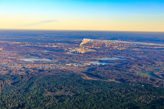 City view from the west in the district Daxlanden in Karlsruhe in the state Baden-Wuerttemberg, Germany