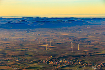 Wind farm in winter in Freckenfeld in the state Rhineland-Palatinate, Germany