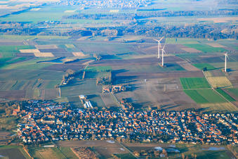 Wind farm in winter in Minfeld in the state Rhineland-Palatinate, Germany