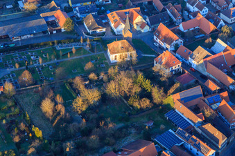 Protest. Church and cemetery on a winter evening in Winden in the state Rhineland-Palatinate, Germany