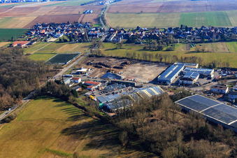 Construction site for the development of the new logistics park of HANSAINVEST and DFI-Real-Estate Kandel after demolition of the OBI market in Erlenbach bei Kandel in the state Rhineland-Palatinate, Germany