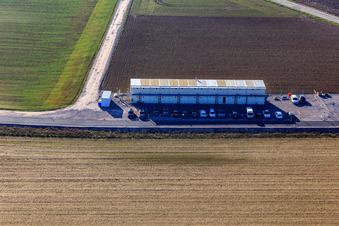 Residential containers at the V20 deep drilling site of Vulcan Energy at Schleidberg for the extraction of geothermal energy and lithium in Insheim in the state Rhineland-Palatinate, Germany