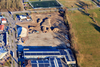 Construction site for the development of the new logistics park of HANSAINVEST and DFI-Real-Estate Kandel after demolition of the OBI market in the district Minderslachen in Kandel in the state Rhineland-Palatinate, Germany out of the air