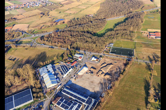 Construction site for the development of the new logistics park of HANSAINVEST and DFI-Real-Estate Kandel after demolition of the OBI market in the district Minderslachen in Kandel in the state Rhineland-Palatinate, Germany from the plane