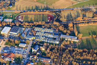 Sports halls and stadium of TSG Blankenloch | Gymnastics and sports club at the school center Blankenloch, Thomas Mann Gymnasium Stutensee, Erich Kästner Secondary School Stutensee in the district Blankenloch in Stutensee in the state Baden-Wuerttemberg, Germany