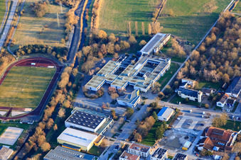 Aerial view of Sports halls and stadium of TSG Blankenloch | Gymnastics and sports club at the school center Blankenloch, Thomas Mann Gymnasium Stutensee, Erich Kästner Secondary School Stutensee in the district Blankenloch in Stutensee in the state Baden-Wuerttemberg, Germany