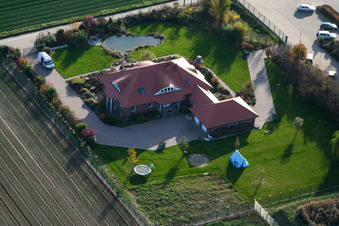 Aerial view of Vegetable cultivation - Dieter Stubenbordt in Zeiskam in the state Rhineland-Palatinate, Germany