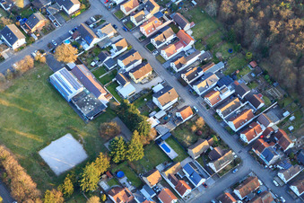 Aerial view of Jahnstraße Sudetenstr in the district Friedrichstal in Stutensee in the state Baden-Wuerttemberg, Germany