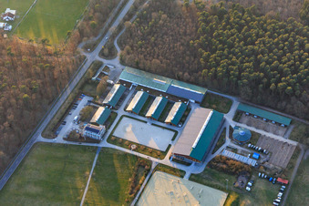 Aerial view of Hubertushof equestrian center in Linkenheim-Hochstetten in the state Baden-Wuerttemberg, Germany