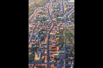 Aerial view of Main street from the west in Bellheim in the state Rhineland-Palatinate, Germany