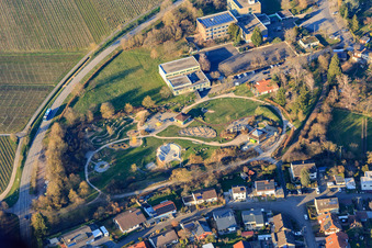 Aerial view of Alla-Hopp facility Ilbesheim at the Kleine Kalmit primary school in Ilbesheim bei Landau in the state Rhineland-Palatinate, Germany
