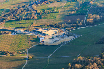 Construction site of the eastern tunnel portal for the Astrid Tunnel for the underpass and bypass of Bad Bergzabern between B38 (Weinstraße) and B427 (Kurtalstraße) in Dörrenbach in the state Rhineland-Palatinate, Germany from a drone