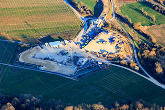 Aerial photograpy of Construction site of the eastern tunnel portal for the Astrid Tunnel for the underpass and bypass of Bad Bergzabern between B38 (Weinstraße) and B427 (Kurtalstraße) in Dörrenbach in the state Rhineland-Palatinate, Germany