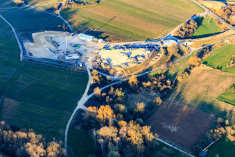 Oblique view of Construction site of the eastern tunnel portal for the Astrid Tunnel for the underpass and bypass of Bad Bergzabern between B38 (Weinstraße) and B427 (Kurtalstraße) in Dörrenbach in the state Rhineland-Palatinate, Germany