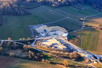 Construction site of the eastern tunnel portal for the Astrid Tunnel for the underpass and bypass of Bad Bergzabern between B38 (Weinstraße) and B427 (Kurtalstraße) in Dörrenbach in the state Rhineland-Palatinate, Germany out of the air