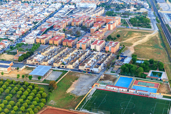 Football field, tennis court and pool of the Campo Municipal UD Dos Hermanas in Dos Hermanas in the state Seville, Spain