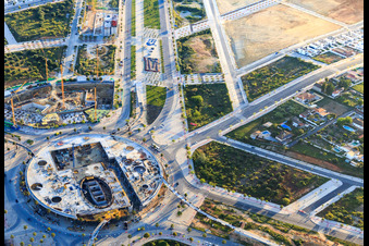 Oblique view of Construction site for the Torre Entrenucleos in the Urb. San Federico Echaguy district in Dos Hermanas in the state Seville, Spain