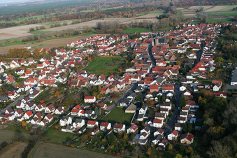 Bird's eye view of District Geinsheim in Neustadt an der Weinstraße in the state Rhineland-Palatinate, Germany