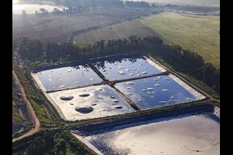 Aerial view of Sewage tank at the landfill with large fermentation gas bubbles in Utrera in the state Seville, Spain