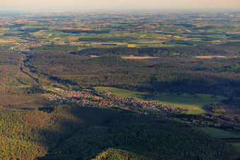 Village view in the Northern Vosges from the north in Wimmenau in the state Bas-Rhin, France