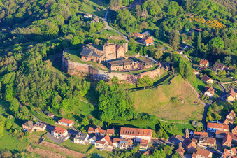 Aerial view of Château de Lichtenberg from the northwest in Lichtenberg in the state Bas-Rhin, France