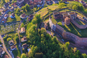 Cemetery below Château de Lichtenberg from the north in Lichtenberg in the state Bas-Rhin, France
