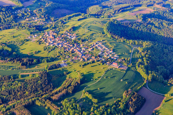 Village view in the Northern Vosges from the southwest in Puberg in the state Bas-Rhin, France