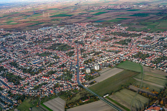 Aerial view of Lachener Way in Haßloch in the state Rhineland-Palatinate, Germany