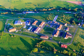 Aerial photograpy of Prison secured with walls and fences Centre de Détention in Oermingen in the state Bas-Rhin, France